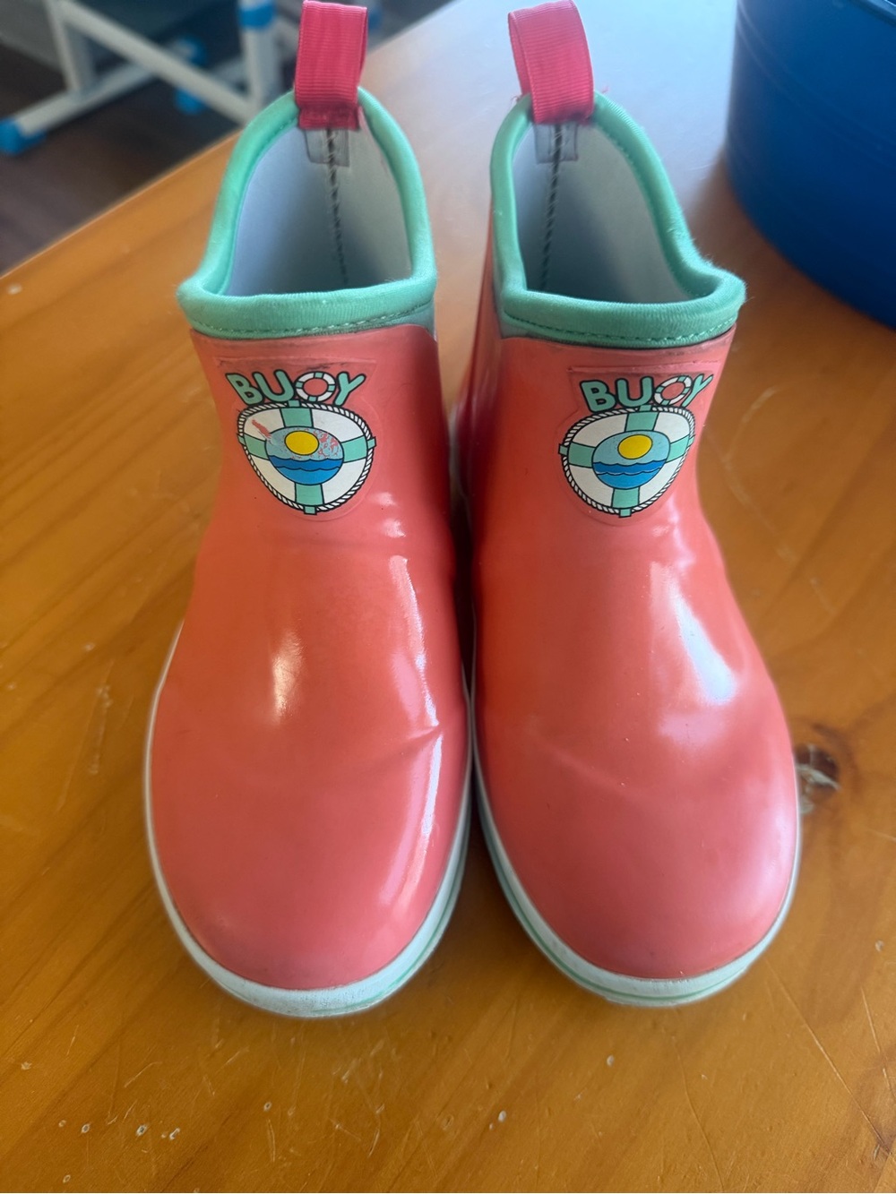 Kids Coral Rain Boots with Mint Trim